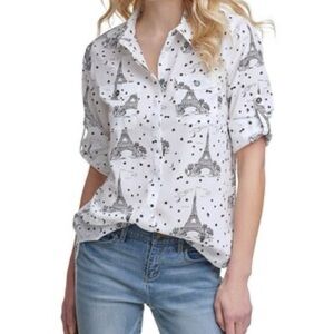 Women's Eiffel Tower Print White Blouse